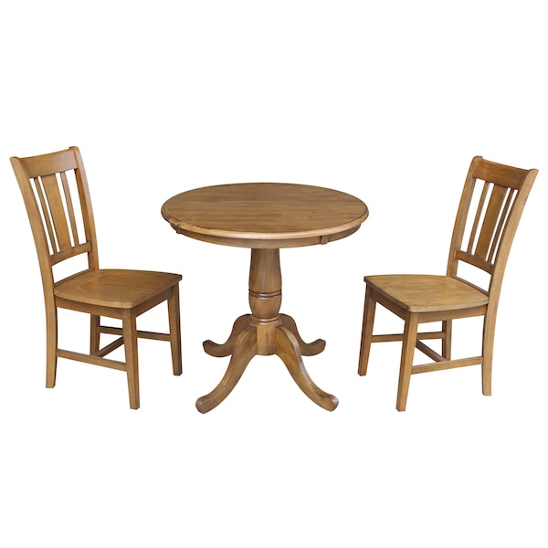 International Concepts Round 30 in Round Pedestal Dining Table with 2 Chairs, Pecan, 30 W, 30 L, 29.1 in H, Wood, Pecan K59-30RT-C10-2 - main